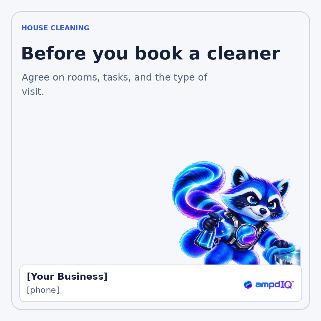 Before you book a cleaner shop post with space for business details