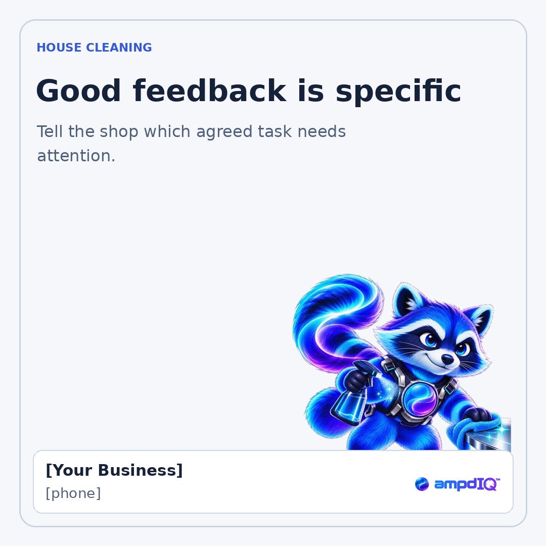 Good feedback is specific shop post with space for business details