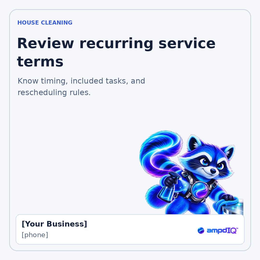 Review recurring service terms shop post with space for business details