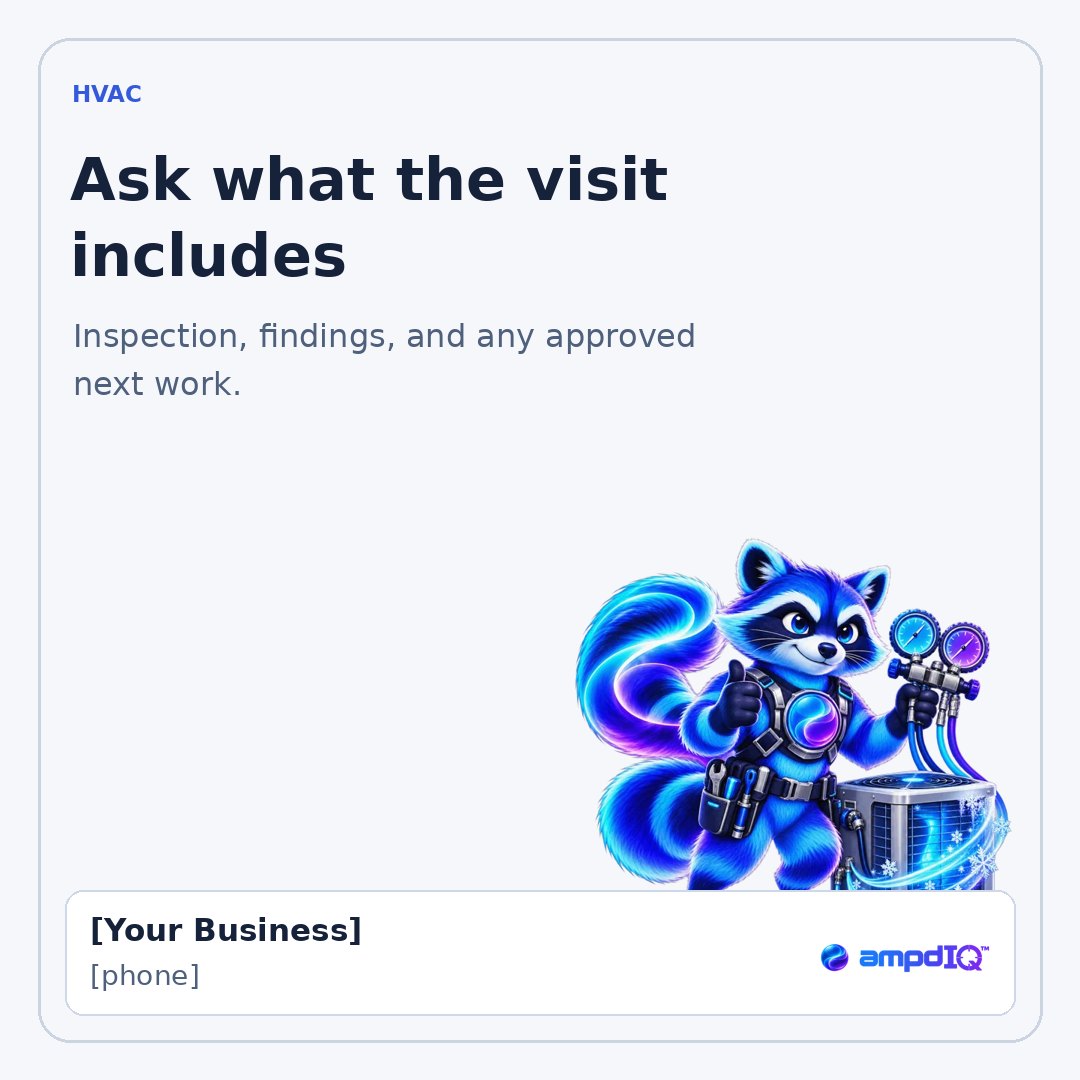 Ask what the visit includes shop post with space for business details