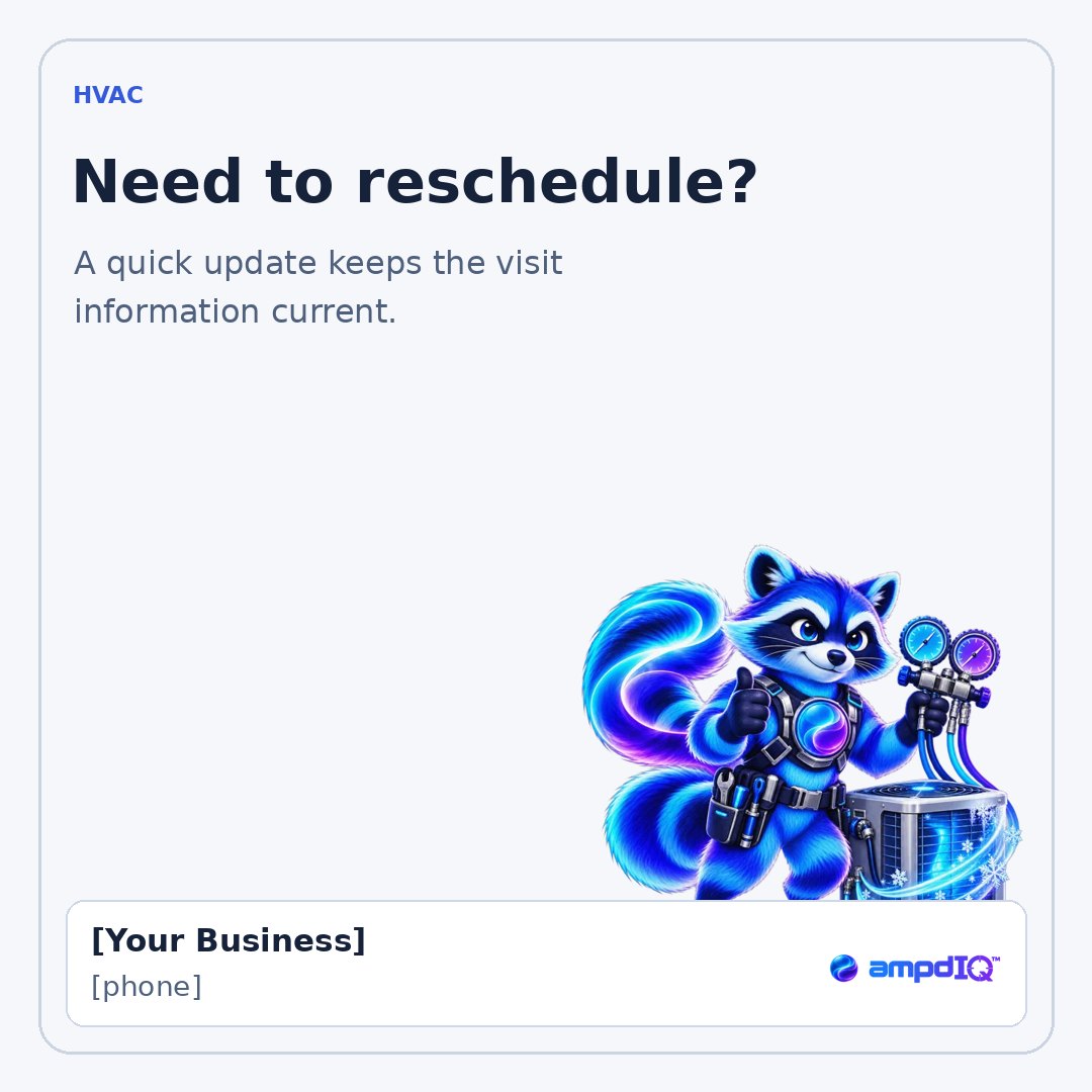 Need to reschedule? shop post with space for business details